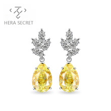 Factory Outlet Classic White Yellow Diamond Stud Earring Platinum Jewelry